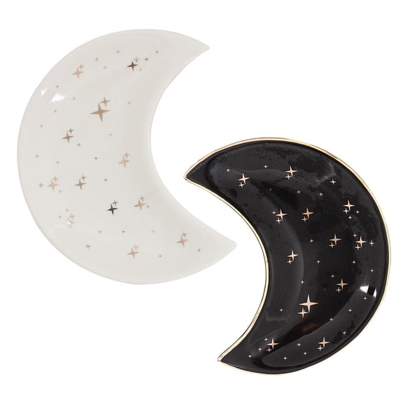 2PCS Jewellery Tray Decorative Bowl Ceramic Ring Dish Moon Shaped Tray Holder