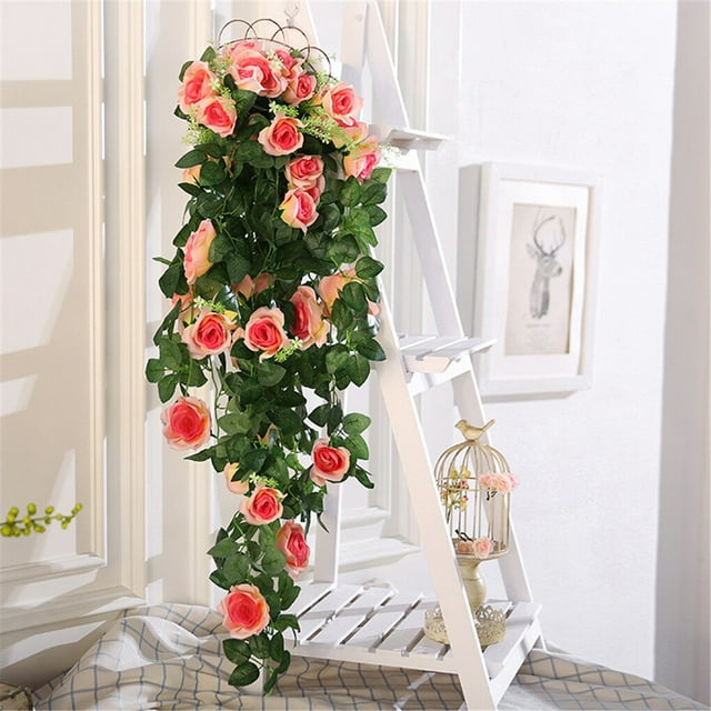 pitrice Artificial Rose Garland Simulation Flower Vine Floral Decor Wall Hanging Plastic artificial Flower Rattan, Champagne