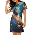 thumbnail image 2 of Rateoe Colorful Planet Universe Print Women’s Nightdress – Cozy Cotton Short-sleeved Sleep Shirt, Loose-Fit Sleepwear, Perfect for Relaxing and Sleeping, 2 of 6
