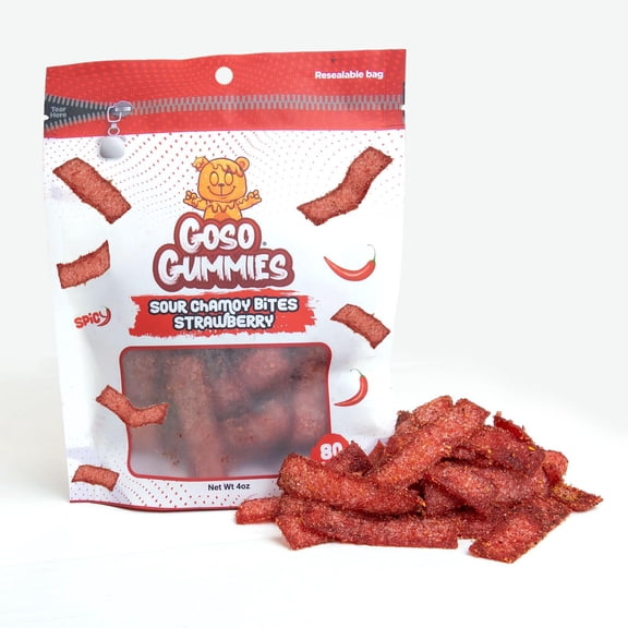 Goso Gummies Sour Strawberry Chamoy Strips  4oz Bag | Tangy Candy With Real Chamoy Flavor | Sour, Spicy, Sweet | TikTok Viral Candy | Premium Gummy Belt Snacks | Resealable Bag