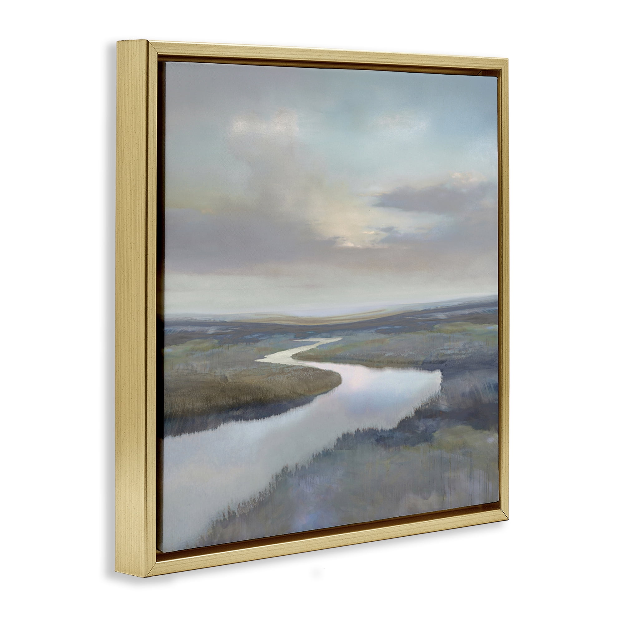 Stupell Industries Calm Riverbend in Greys Gold Framed Floater Canvas Wall Art, design by Christy McKee