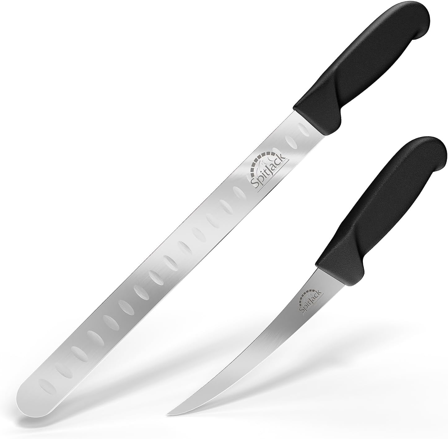 SPITJACK BBQ Butcher Knife Set – Brisket Trimming & Meat Slicing Kit with 8" Chef Knife, 3.5" Paring Knife, 10" Sharpening Steel & Storage Case