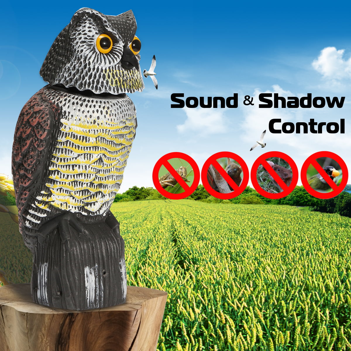 Bird Scarecrow Owl Decoy Garden Pest Animal Repellent Drive 360°Rotating B3U6 