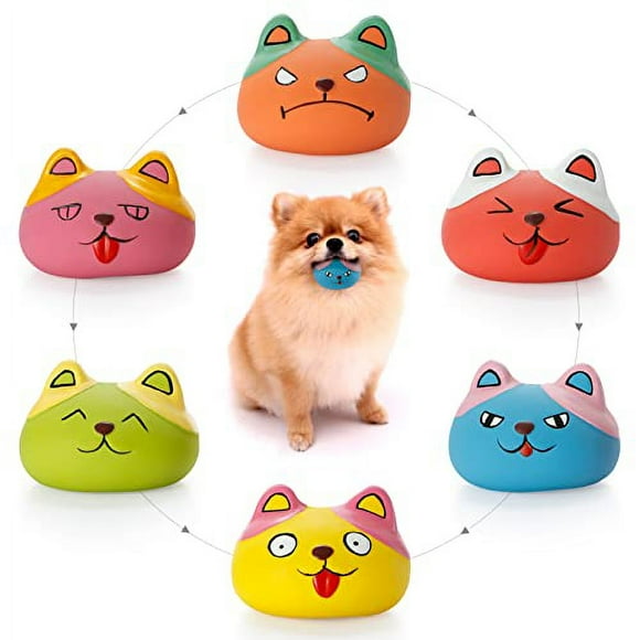 HDSX Squeaky Dog Toys Funny Animal Dog Balls for Puppy Small Pet Dogs 6 PcsSet (cat)