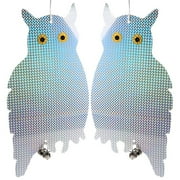 Maynos Owl Bird Repellent Control Scare Device - Holographic Reflective Woodpecker Deterrent with 12 inch Spiral Rods & 2 Bonus Suction Cups / 2 Pack Combo