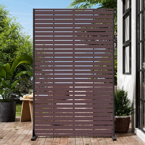 TOPCOMFY Privacy Screen Outdoor 72" Hx47 W Freestanding Privacy Panel with Stand, HDPE Decorative Privacy Fence with Sandblasting Louver Pattern, Rust Brown