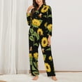 thumbnail image 3 of Kll Bees And Sunflowers Print Women'S Long Sleeve Pajamas With Pants Sleepwear Loungewear 2 Set-Large, 3 of 9