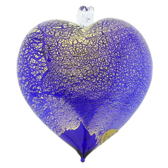 GlassOfVenice Murano Glass Heart Christmas Ornament - Blue Gold