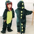 thumbnail image 1 of Pijamas de franela para niños y niñas, pijamas de dinosaurio verde, ropa de dormir, disfraz de animal para cosplay, fiesta de Halloween, atuendos divertidos, 1 of 3