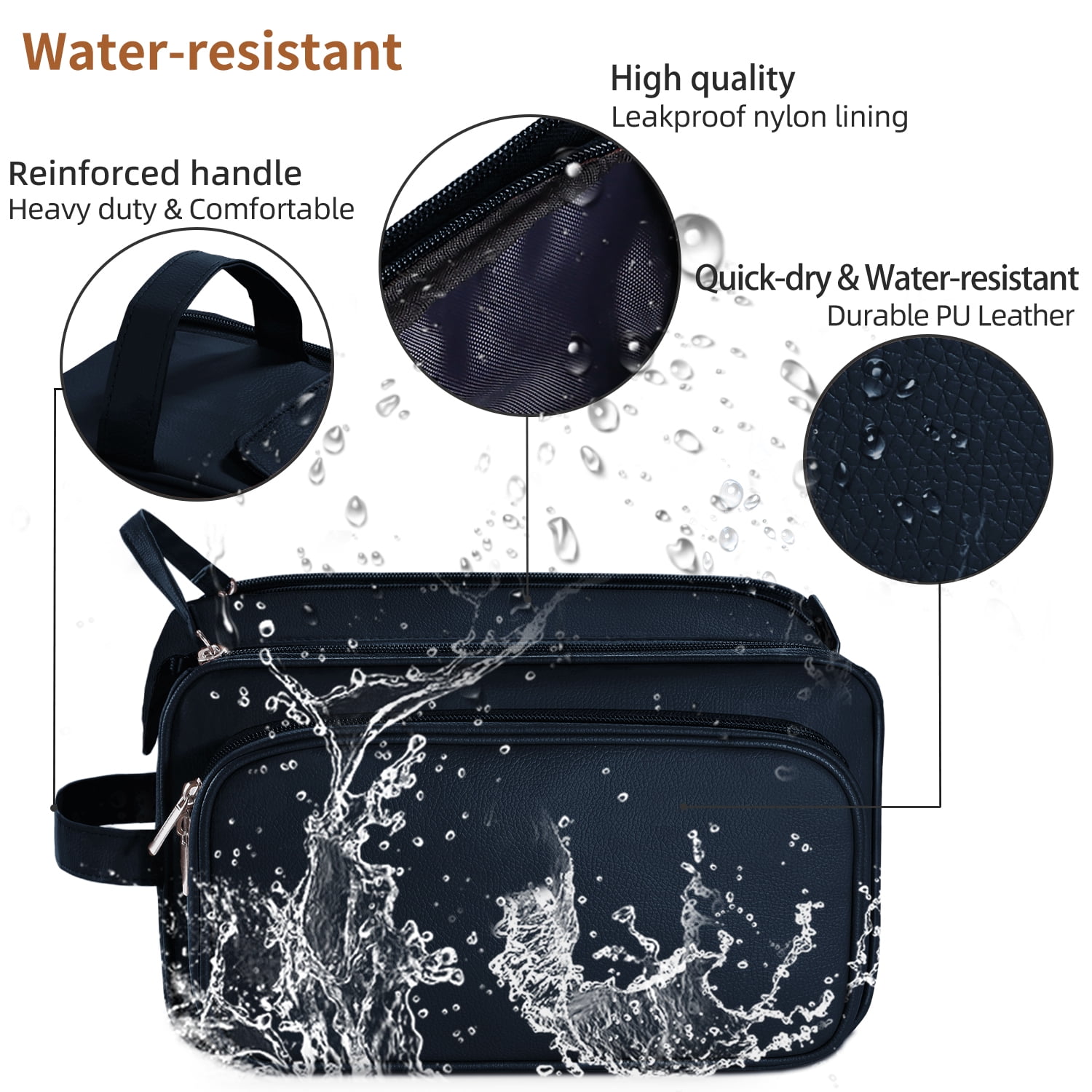 Large Capacity Toiletry Bag for Men, Leather Hanging Toiletry Organizer Cosmetics Makeup Bag, Blue