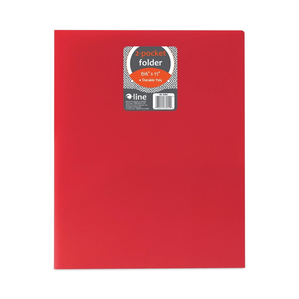 11 in. x 8.5 in. 2-Pocket Heavyweight Poly Portfolio Folder - Red (25/Box)