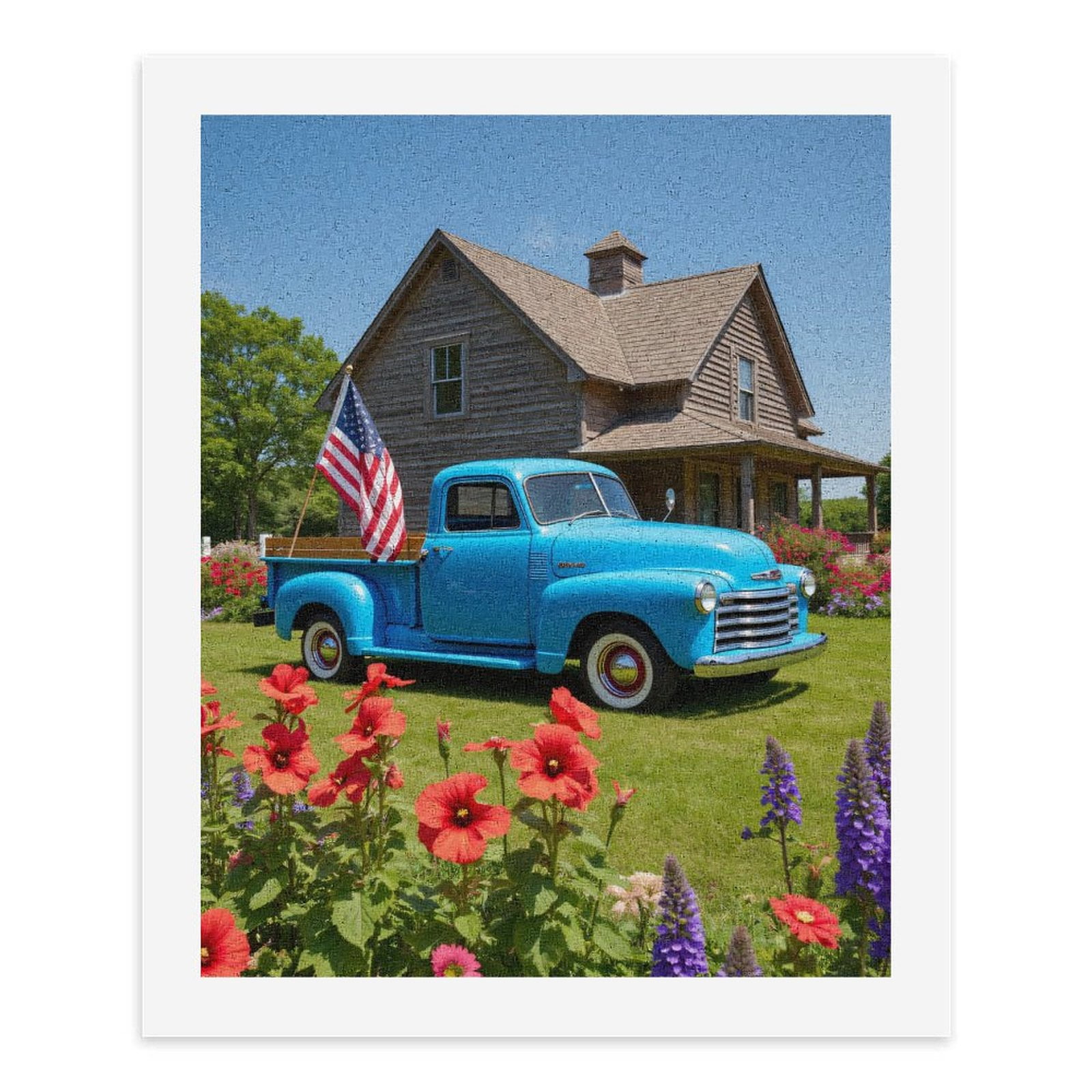 Paint By Numbers Kit for Adults Beginner - DIY Classic Blue Truck Flower Garden Canvas Painting Kits for Adults, Frameless Paint By Number for Adults for Home Wall Decor 16x20 Inch