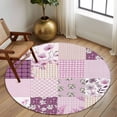 thumbnail image 2 of Round Area Rug 5 Ft, Boho Purple Flowers Washable Non-Slip Circle Carpet for Living Room/Bedroom, Spring Floral Botanical Patchwork Vintage Low-Profile Runner Mats Collection Rugs for Indoor, 2 of 8