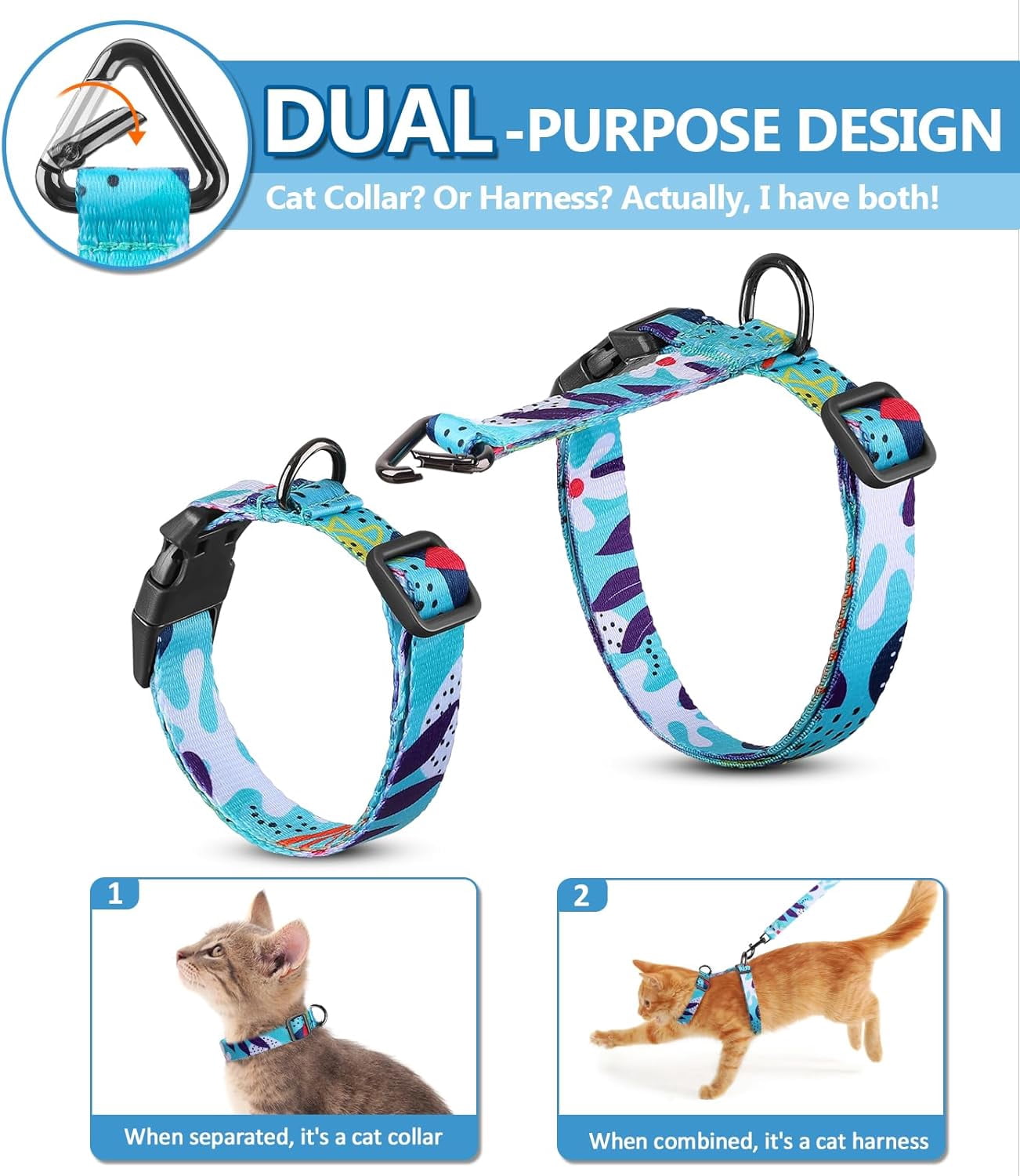 Cat Harness and Leash Set, Escape Proof [3 in 1 Adjustable & Lightweight] Cat Harness, Safe Kitten Harness for Large Cats Soft Comfortable, Easy to Wear, Walking Outdoor Travel, Medium