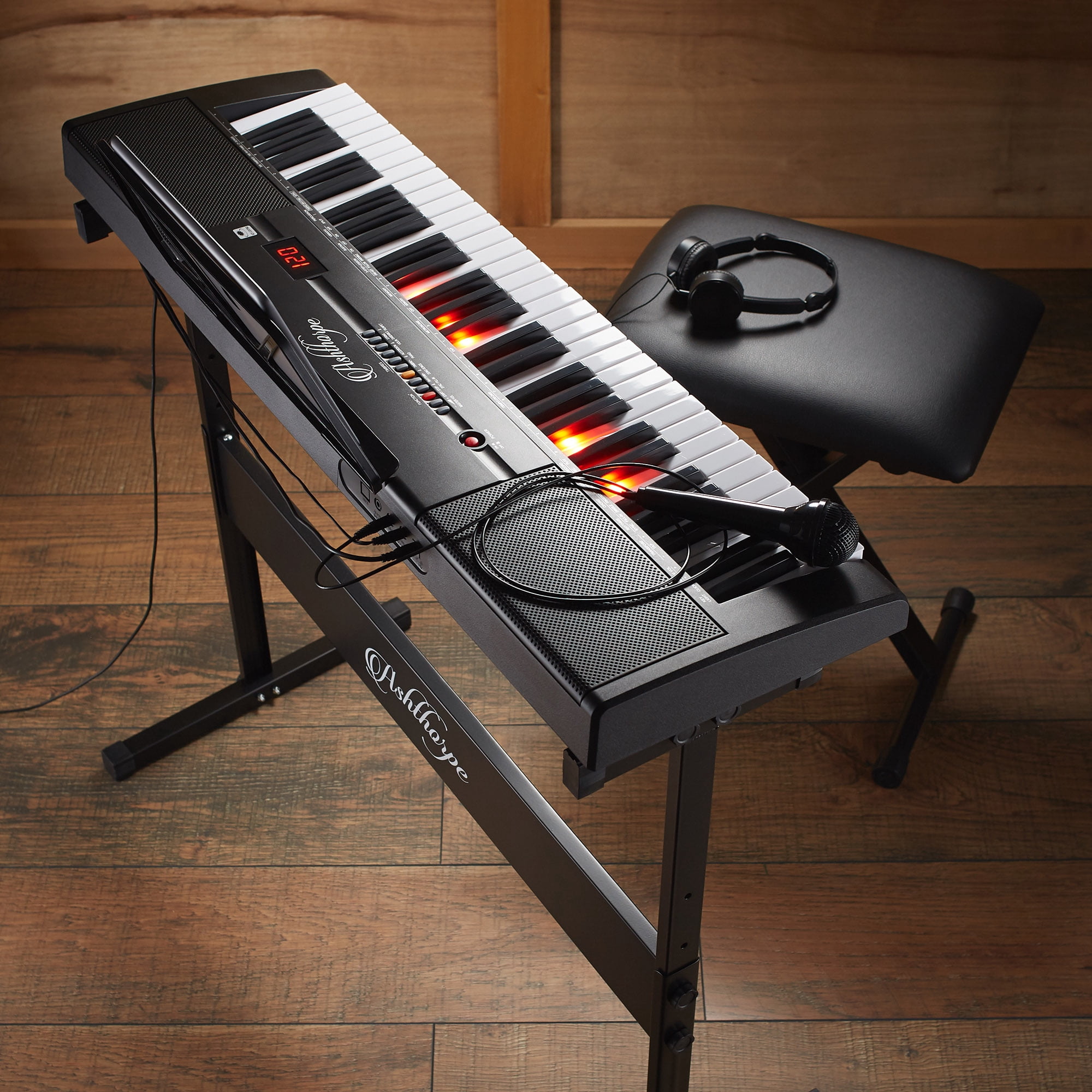 Ashthorpe 61-Key Digital Electronic Keyboard Piano with Light Up Keys, Portable Beginner Kit with Stand and Stool