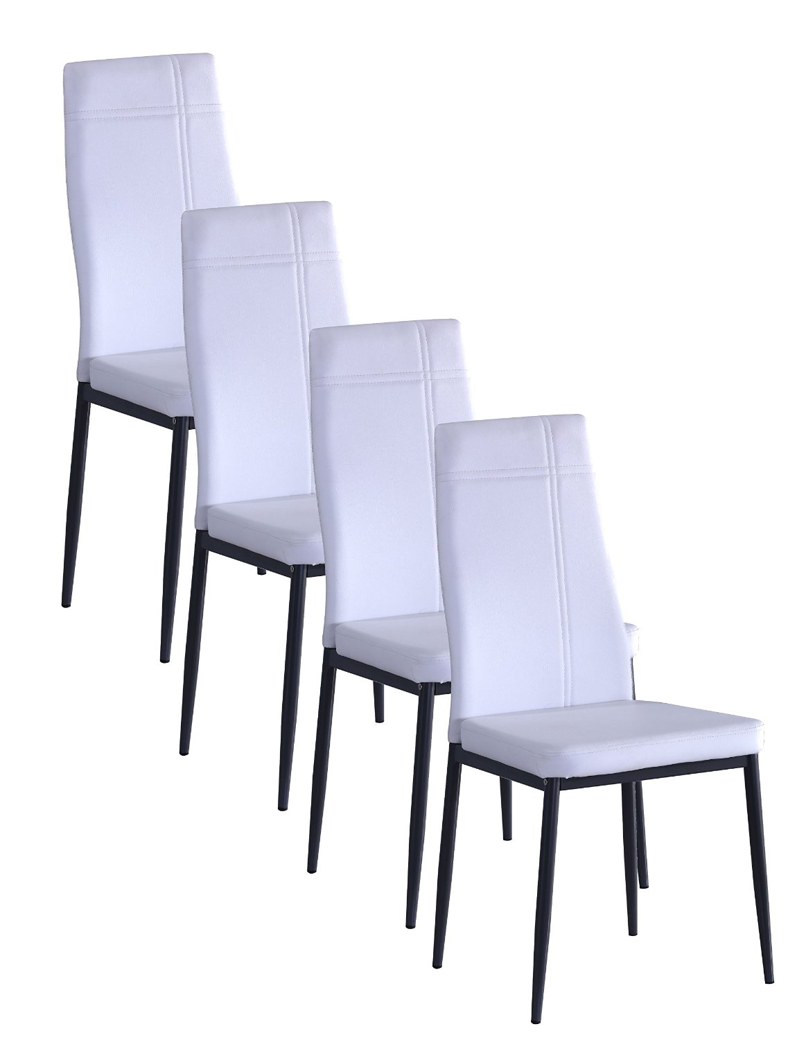 Bri Kitchen Dining Chairs, White Faux Leather & Metal Frame, Modern