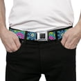 thumbnail image 3 of Buckle-Down Belt, Seatbelt Buckle Belt, Floral Burst Turquoise Blues Pinks Yellow Green, 34 to 52 Inches, 3 of 9