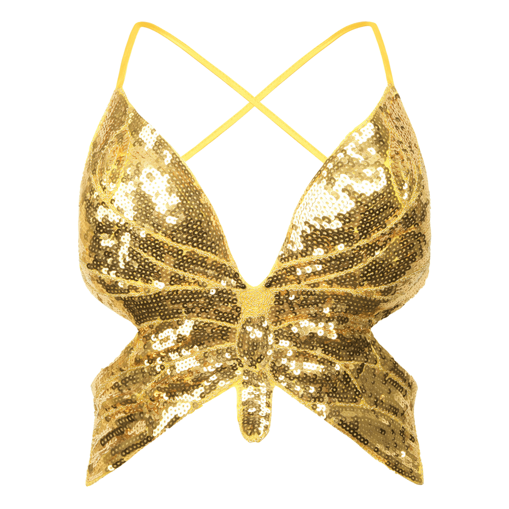 PrettyGuide Women's Glitter Sequin Butterfly Top Sexy Halter Lace