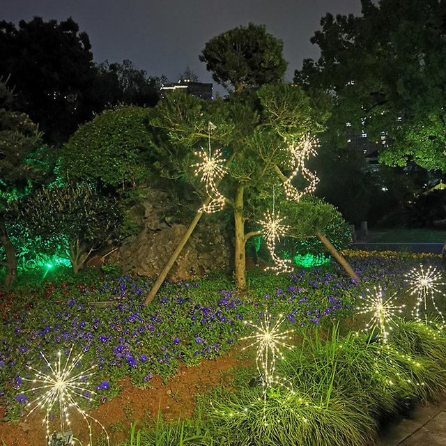 L Golden warm light Lámpara de fuegos artificiales alimentada por energía Solar, impermeable, para exteriores, césped, cadena Flash, luz Led para césped y jardín, decoración de p