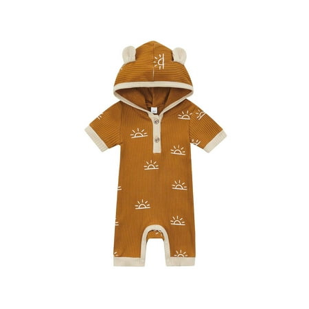 

Biekopu Baby Girls Short Jumpsuit Short Sleeve Hooded Sun Printed Summer Casual Bodysuit