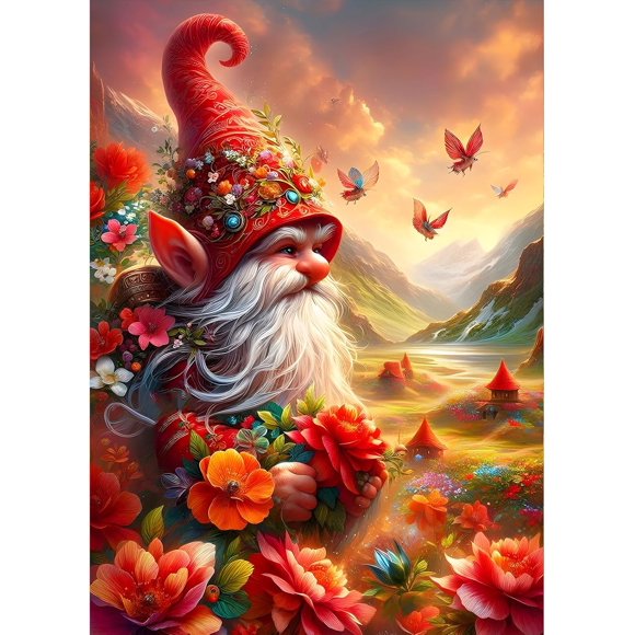 shiyou-DIY 5D Old Man Diamond Art Kits, Round Full Drill Sparkling Gnome Elf Diamond Painting Picture, Dreamland Painting by Numbers Art Kits for Adults Beginners Home Wall Decor 12x16 inch