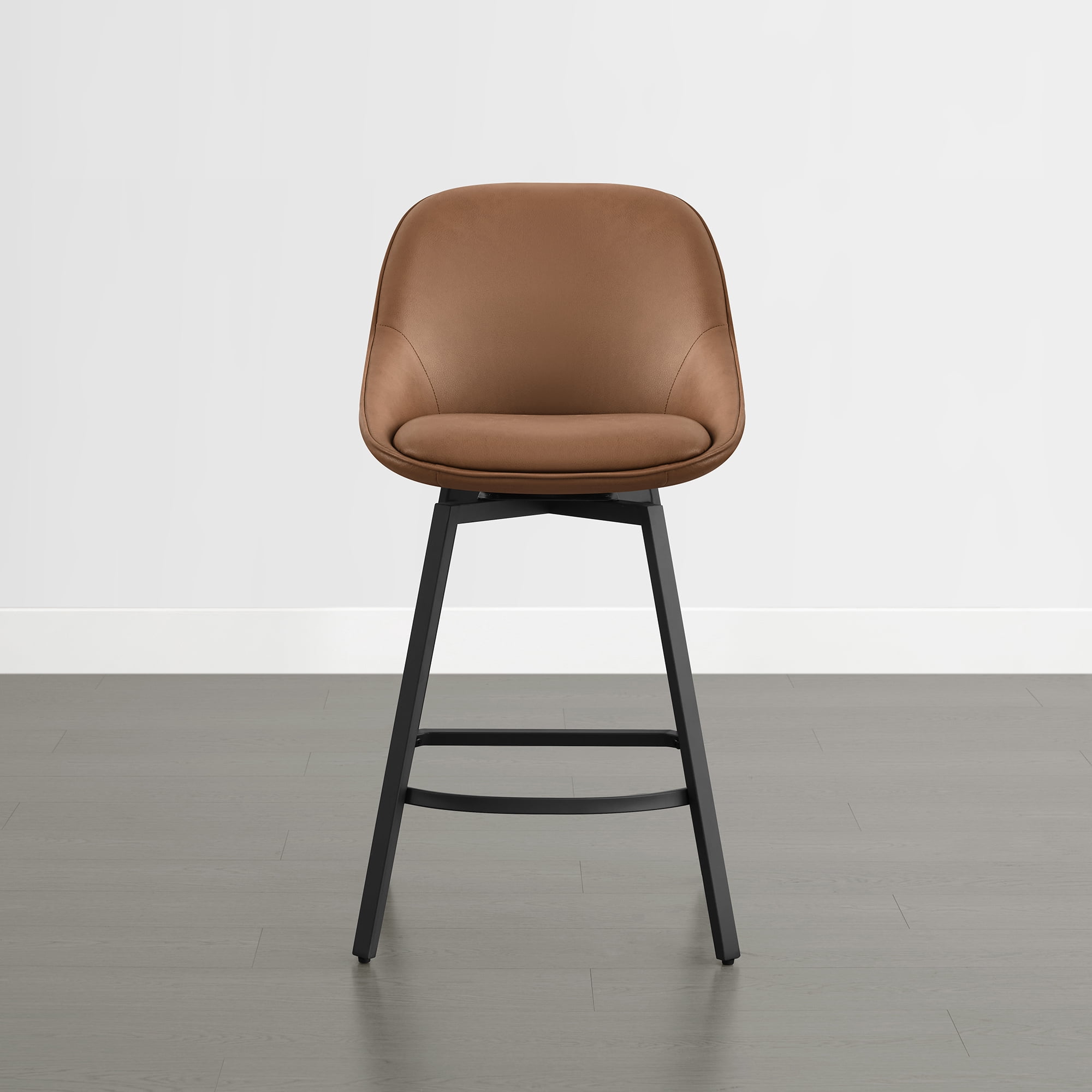 Spruce & Spring 26" Swivel Bar Stools Set of 2, Upholstered Counter Height Stools with Footrest & Metal Base, for Kitchen Island & Home Bar, Saddle Brown Faux Leather