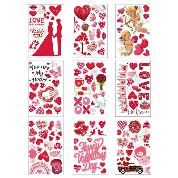 BNNG Valentine's Day Window Clings, Happy Valentine's Day Gnome Window Decals Stickers, Removable Pink Window Decorations for Glass Windows Holiday Home Office Decor
