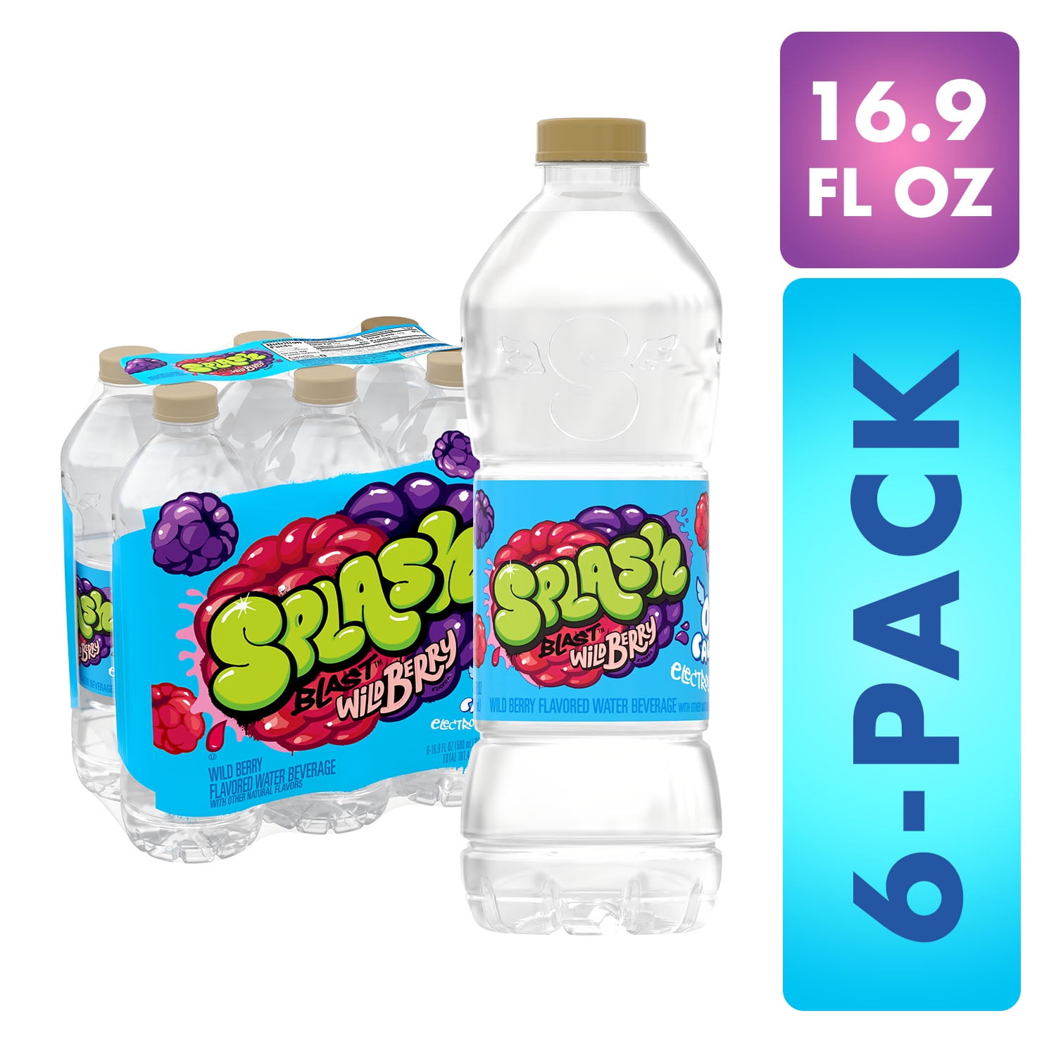 1500px x 1500px - Splash Blast, Wild Berry Flavor Water Beverage, 16.9 FL OZ Plastic Bottles  (6 Count) - Walmart.com