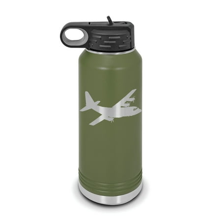 

C-130 Hercules Water Bottle 32 oz - Laser Engraved w/ Flip Top Removable Straw - Polar Camel - Stainless Steel - Vacuum Insulated - Double Walled - Drinkware Bottles - flying c130 - Olive