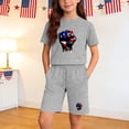 thumbnail image 2 of Afuyipoi Boys Girls Independence Day 2-Piece Lounge Set (4-14 Years) Soft Cotton Short Sleeve Flag Print Top and Active Shorts Gray 11/12, 2 of 8
