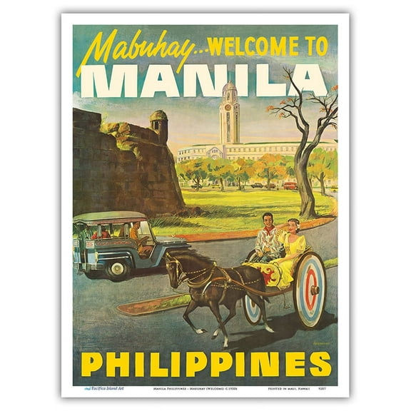 Manila Philippines - Mabuhay (Welcome) - Vintage Travel Poster c.1950s - Master Art Print (Unframed) 9in x 12in