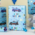 thumbnail image 4 of HOMERAL Blue Wrapping Paper Boys, Race Car Wrapping paper roll with Colorful Happy Birthday Text Design for Kids Birthday Baby Shower Party - 17 In x 33 Ft, 4 of 6