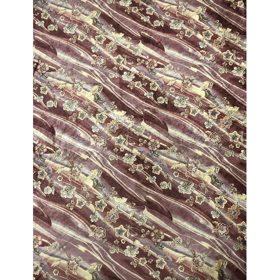 Vintage Marbled w/ Floral Design on Velvet Polyester Spandex Fabric by the Yard