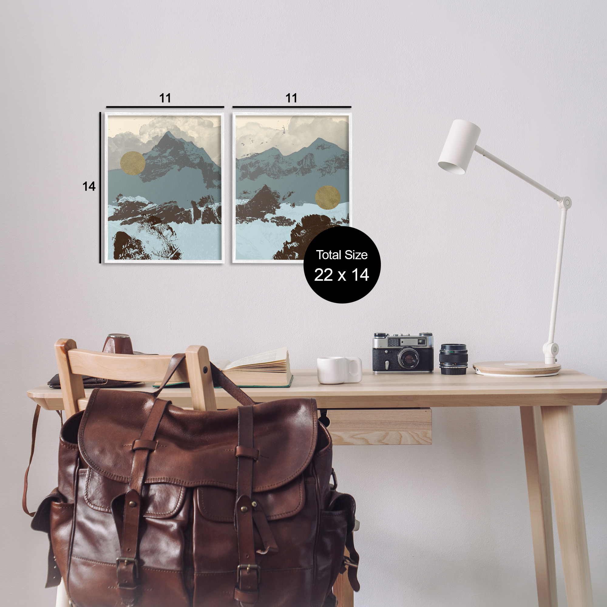 Stupell Industries Mountain Range over Abstract Landscape Painting White Framed Art Print Wall Art, 11 x 14, Set of 2