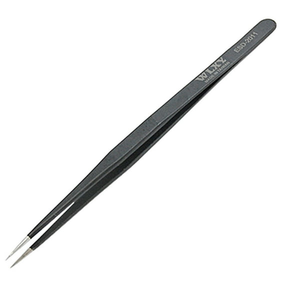 Unique Bargains 5 1/2" Length Jewelers Beading Straight Pointy Black Metal Tweezers
