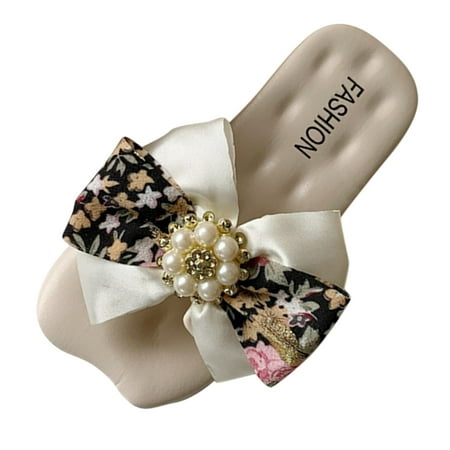 

Bow Knot Children Sandals Fairy Wind Versatile Princess Wind Beach Soft Bottom Slippers Non Slip Size 1 Slippers