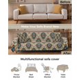 thumbnail image 3 of Oriental Boho Flower Sofa Covers for 3 Cushion Couch,Washable Sectional & L Shape Couch Covers for Dog/Cat/Kid,Tribal Patterns Ethnic Farmhouse Non Slip Sofa Slipcover Tassel Futon Cover 71x150, 3 of 8