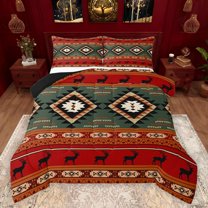 Feelyou Bohemian Triangle Print Bedding Comforter Set, Red Green Hippie Aztec Twin Comforter Sets, Teens Adult Women Men Reversible Bedding Set, Breathable Home Decor, 2pcs