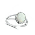 thumbnail image 4 of CHOOSE YOUR COLOR White Simulated Opal Oval Solitaire Raised Ring .925 Sterling Silver Band CZ Female Size 10, 4 of 4