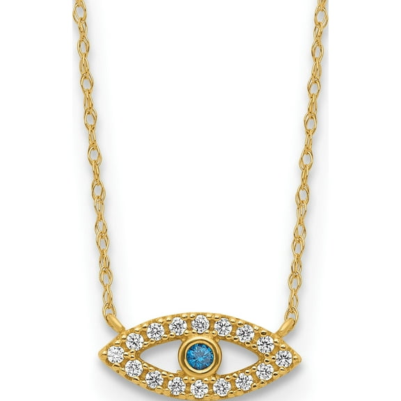 10K Yellow Gold Polished Cz Evil Eye Necklace(Length 18.5) - Jbsp