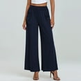 thumbnail image 5 of Lenpel Palazzo Pants for Women Elastic High Waisted Pull on Wide Leg Lounge Pants Baggy Casual Trousers with Pockets(Navy,X-Large), 5 of 7
