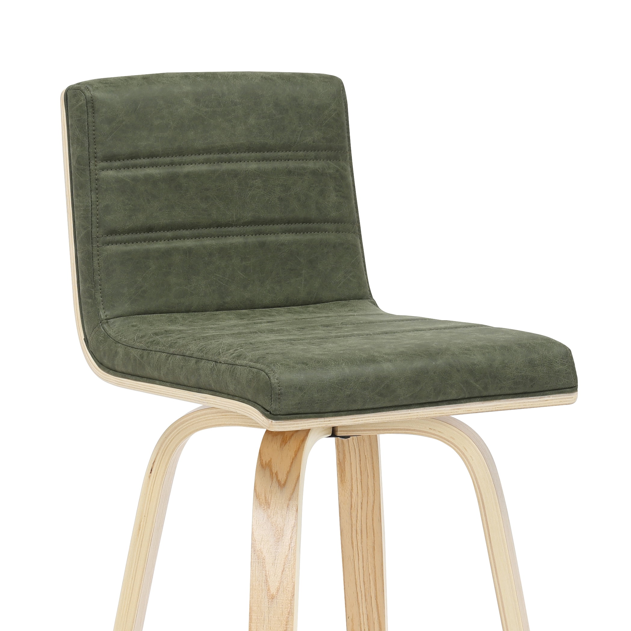 Vienna 39.5 in. H Swivel Bar Height Vintage Green Square Back Wood Bar Stool with Faux Leather Seat Set of 3