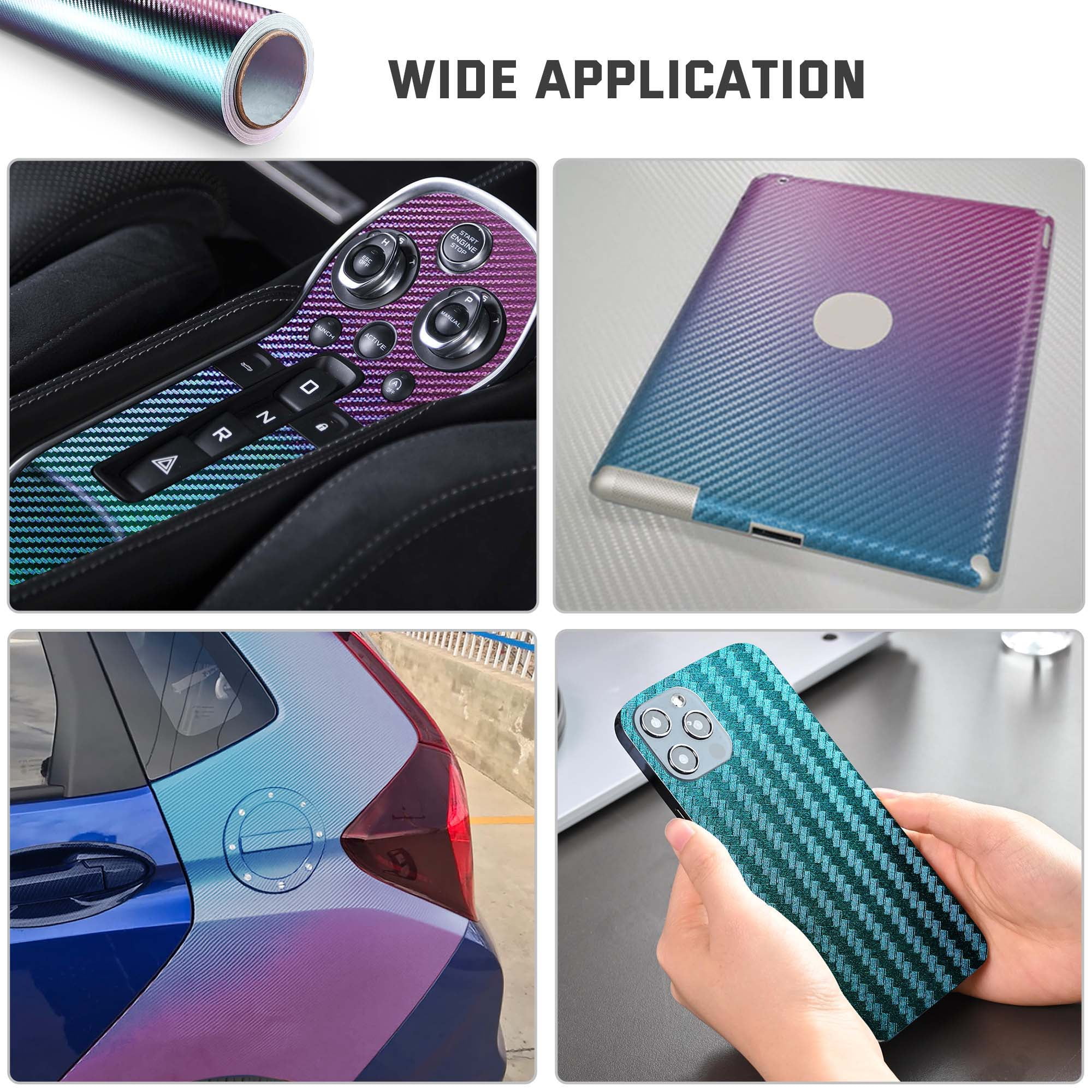 Yescom 5x100 FT 3D Carbon Fiber Vinyl Wrap Film Roll w/ Air Release Chameleon Gradient