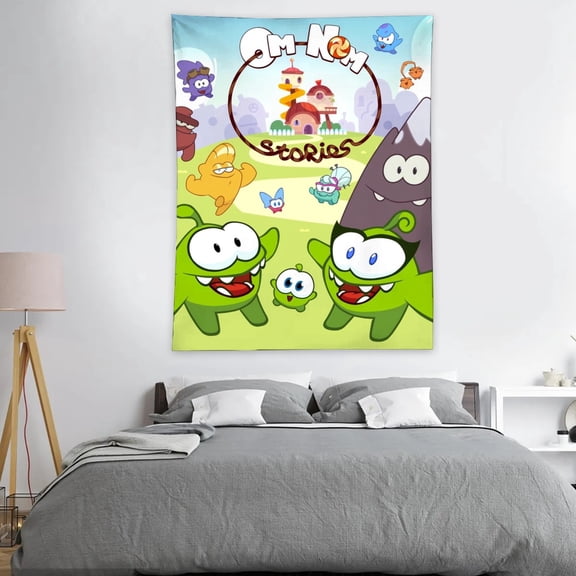 Tapestry for Om Nom Stories wall hanging Bedroom Dorm Funny Poster Backgrounds Wall Art Decorations Kids Girls Teens Gifts 40×30 inch