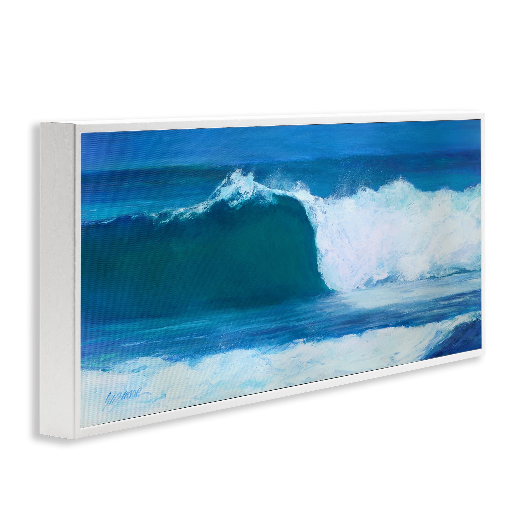 Stupell Industries Crested Beach Wave Nature Painting White Framed Art Print Wall Art, 30 x 13
