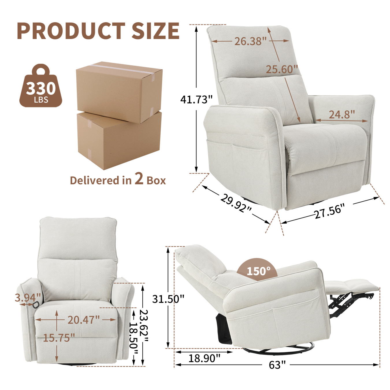 360° Swivel Rocker Recliner Chair, Swivel Nursery Rocking Chair w/Pull Lever, Glider Chair, Modern Rocking Swivel Recliner Chair for Bedroom, Living Room Chair Home Theater Seating