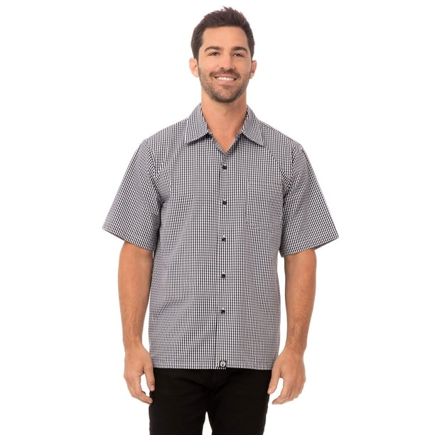 Camisa de cocina Chef Works en blanco y negro a cuadros, talla XXL