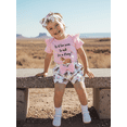 thumbnail image 4 of BemeyourBBs 3Pcs Newborn Baby Girl Cowgirl Outfit Infant Girls Summer Clothes Short Sleeve Boots Print Romper Shirt Belted Bubble Shorts Set and Headband, 4 of 9