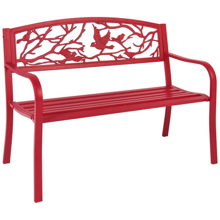 Flat Slat Park Bench - Rose Red Steel Patio Garden Park Bench Outdoor Living Patio Furniture