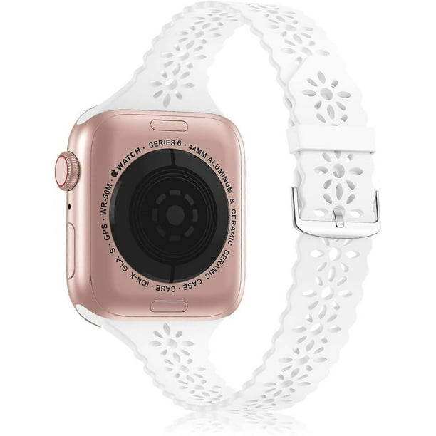 Lace Silicone Band Compatible with Apple Watch Band 38mm 40mm 42mm 44mm Women-(38/40/41MM white)